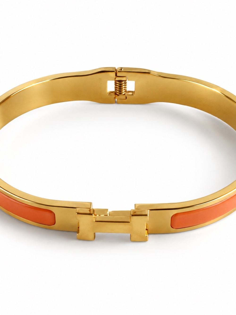 Gold-Tone Bracelet with Coral Enamel Inset